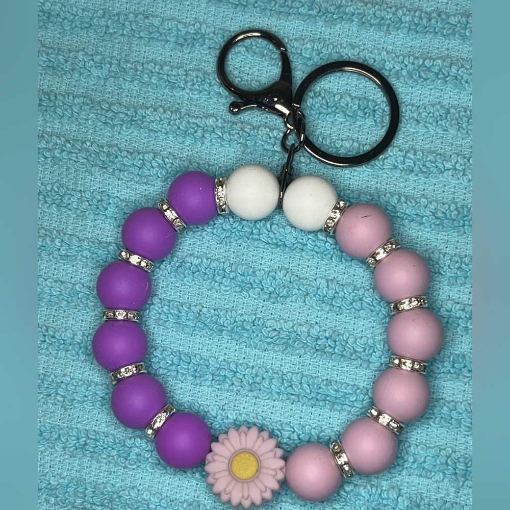 Purple and Pink Beaded Keychain Bracelet